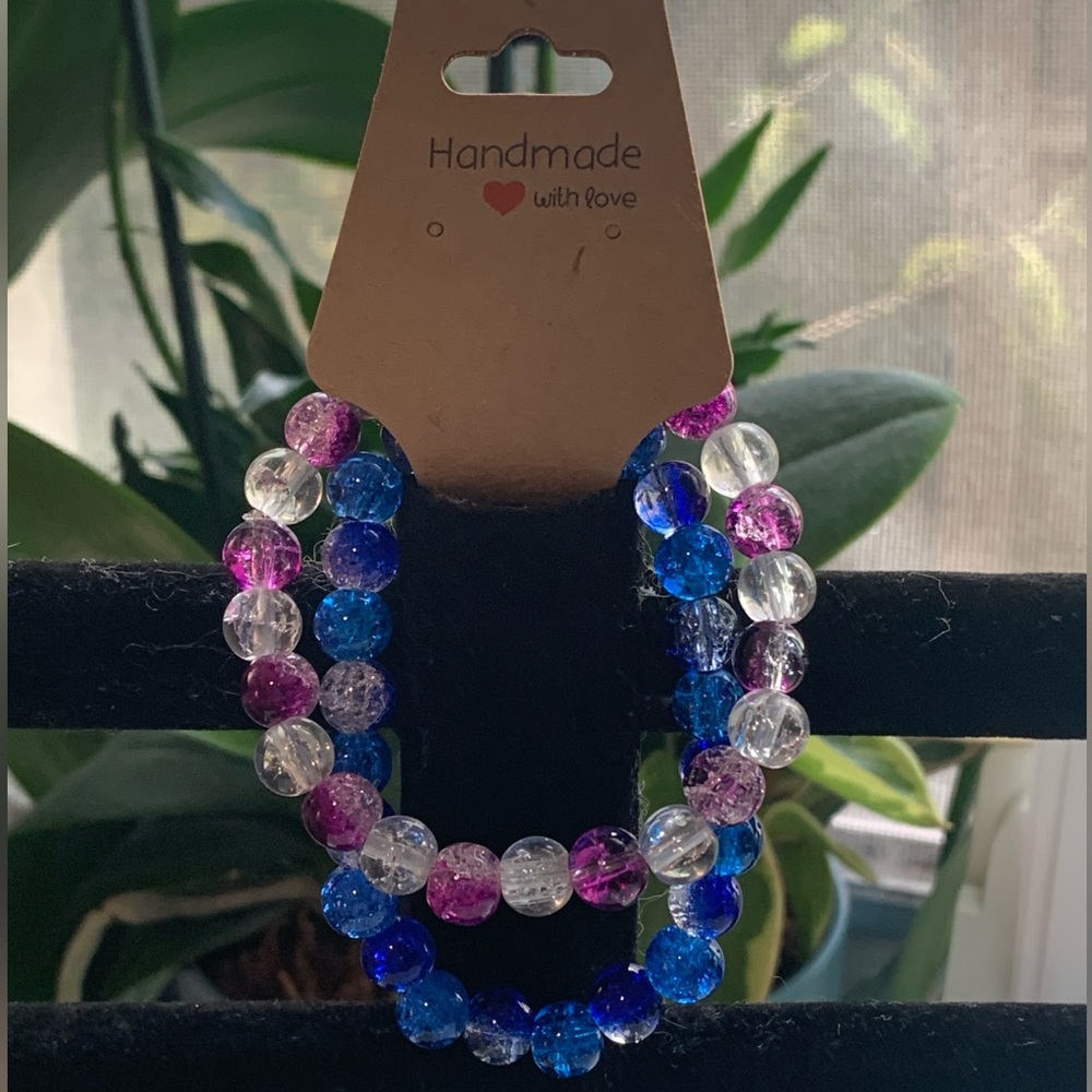 2 Glass Crackle Bead Bracelet Set